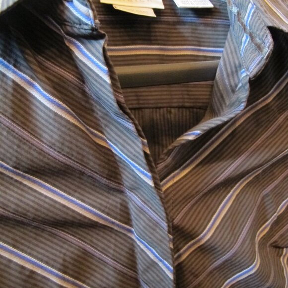 Worthington Button Up Blouse Gray with Blue/White stripes FITTED. - Picture 2 of 7